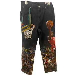 Air Jordan Shot Challenge Print Black Denim Straight Leg Jeans 30x28